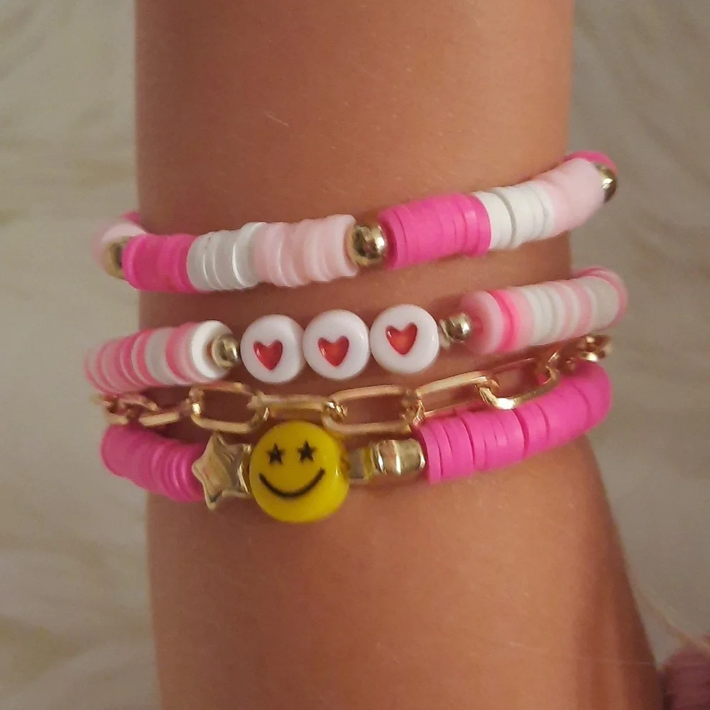 Kids Stackable Charm Bracelets-Clay beads-4 pcs Set